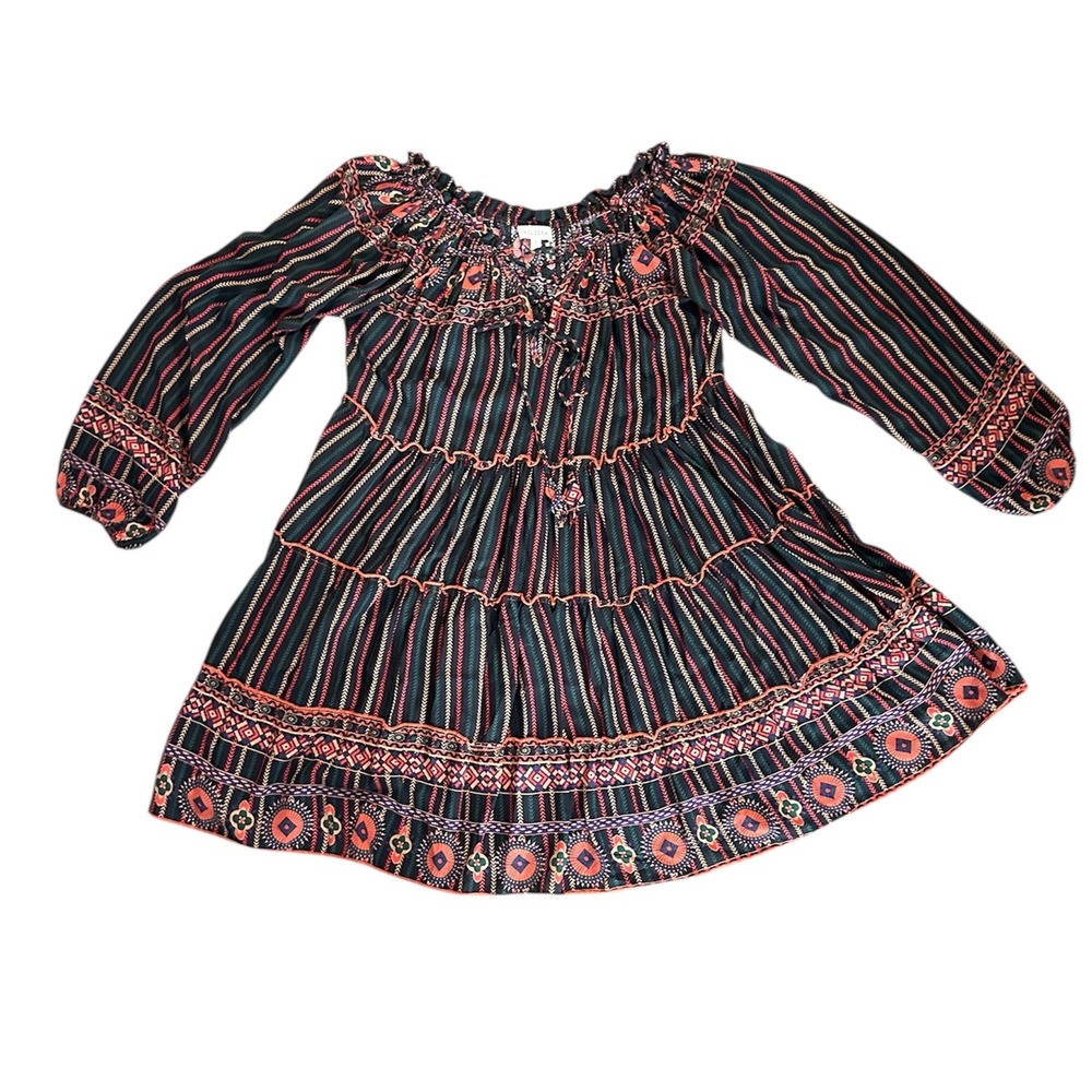 Velzera Boho Lace Up Dress Baby Doll Mini Geometric Dress Sz S - Picture 3 of 8